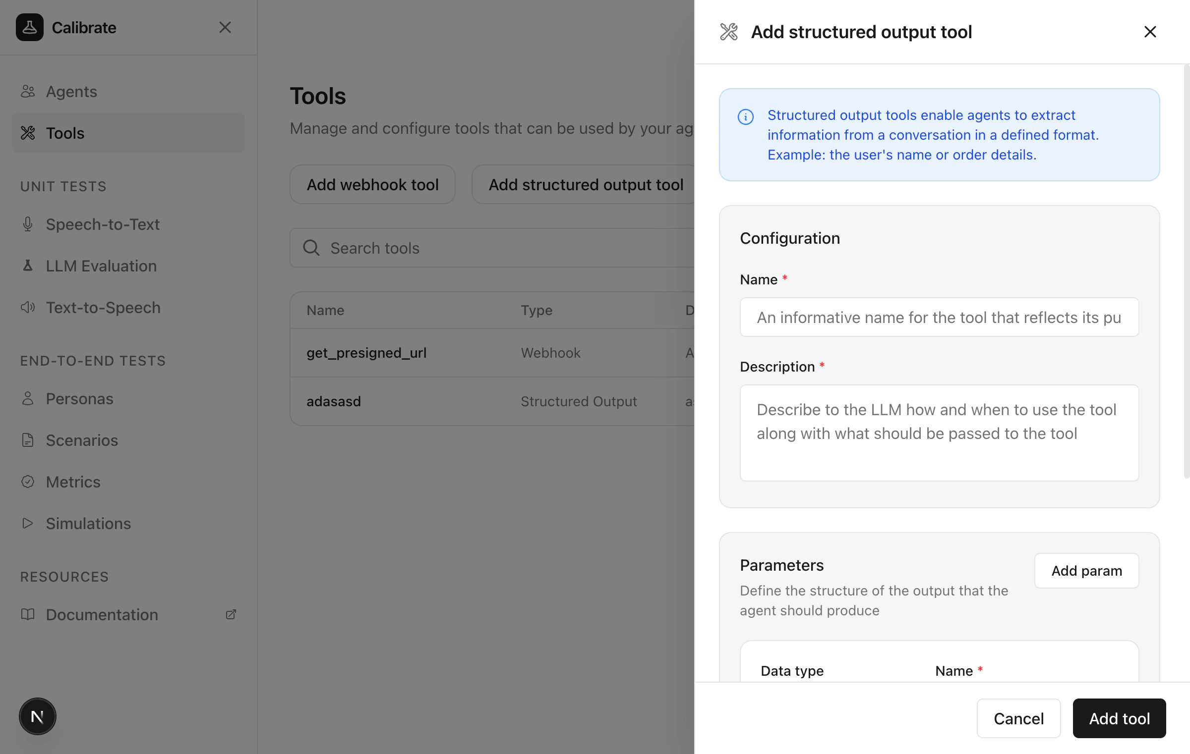 Add structured output tool