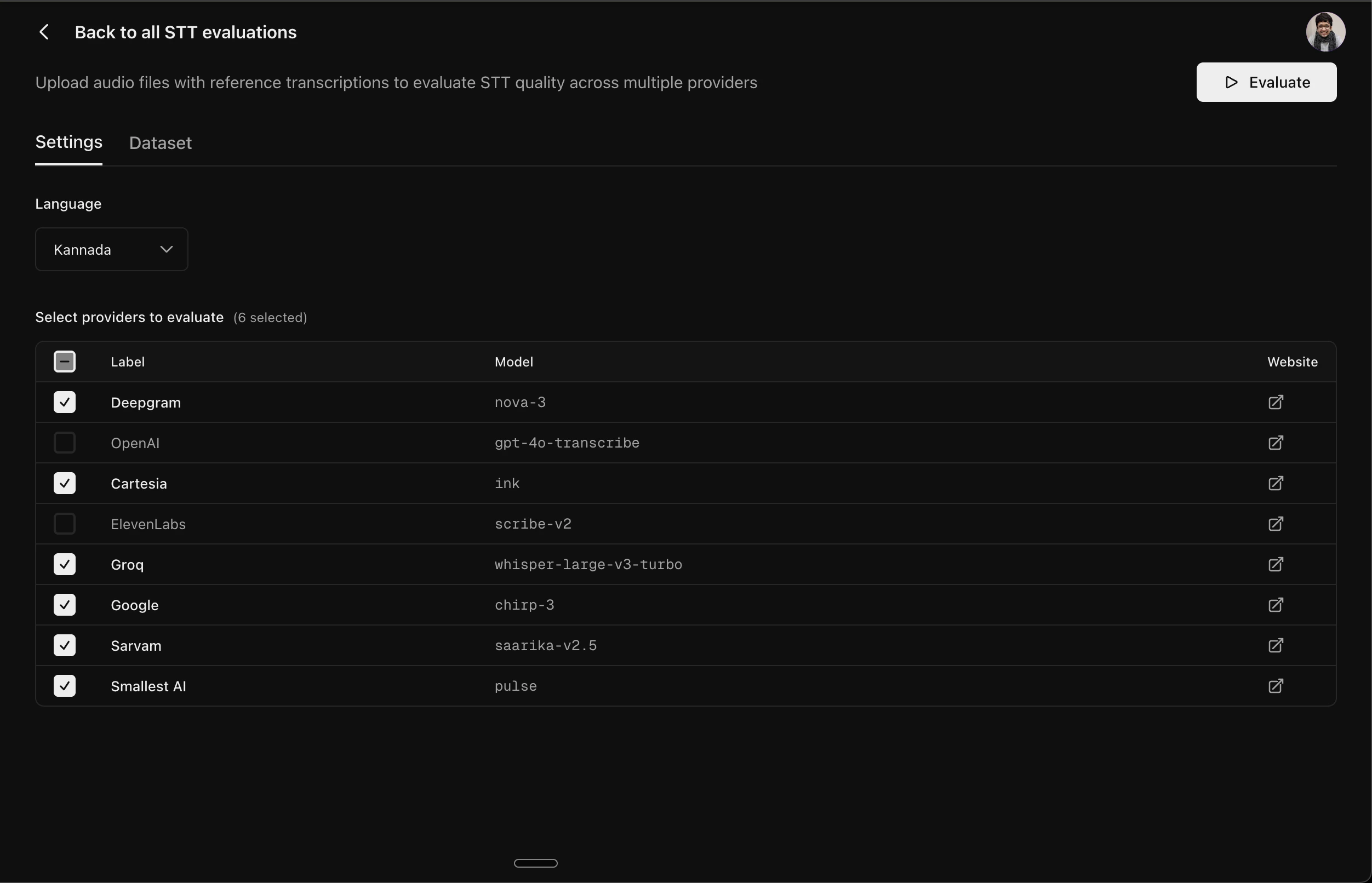 Speech to Text Settings