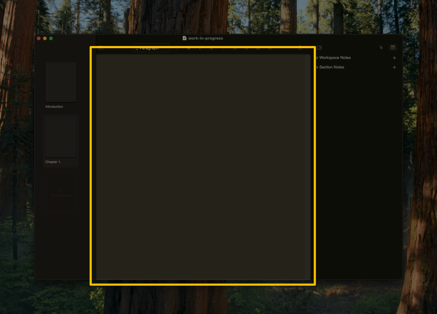 Amber's main writing interface showing the editor and AI companion