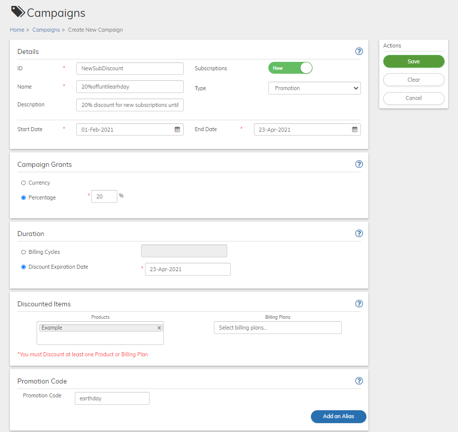 Campaign Creation Page