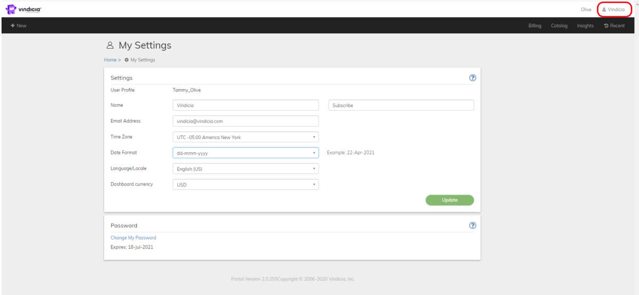 Vindicia Merchant Portal Settings