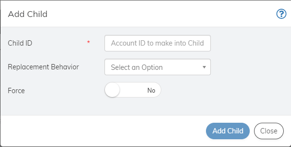 Subscribe Add child dialog box