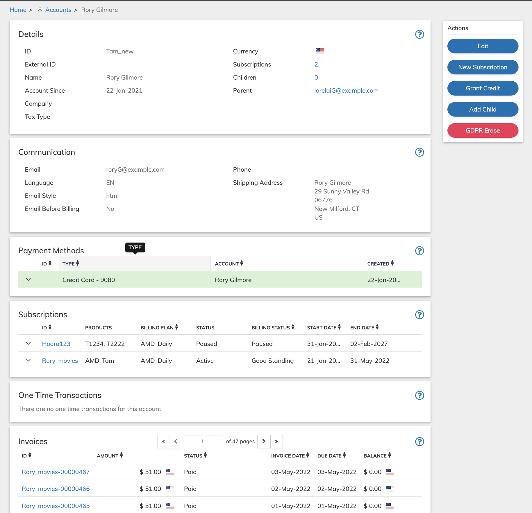 Account Page Example