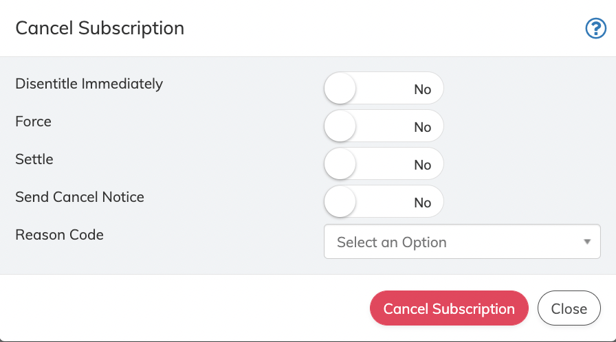 Cancel Subscription Dialog Box