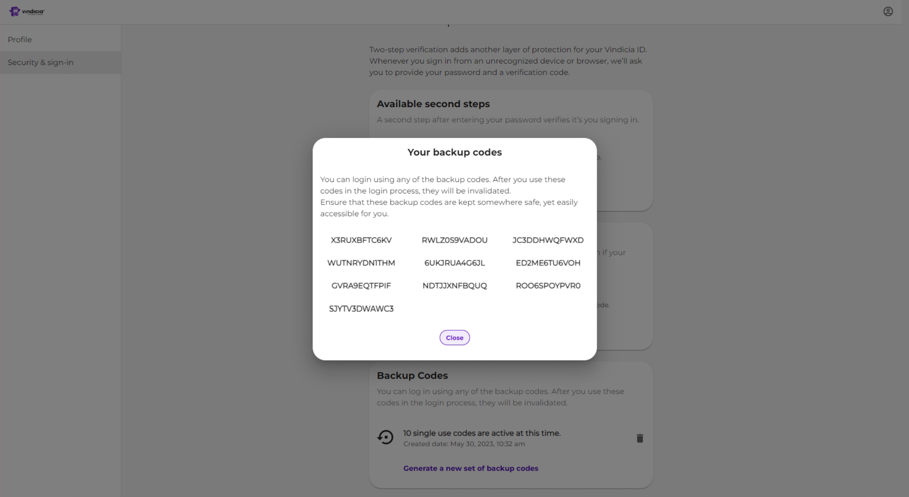 Backup codes