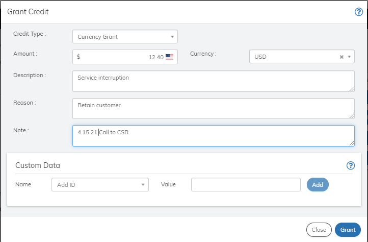 Grant Currency Credit Example