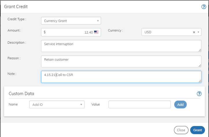 Grant Currency Credit Example