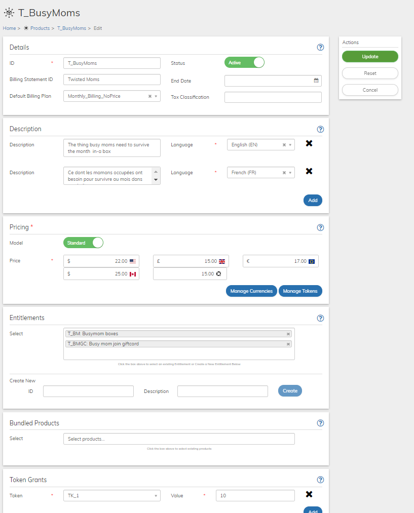 Subscribe Product Screen Example