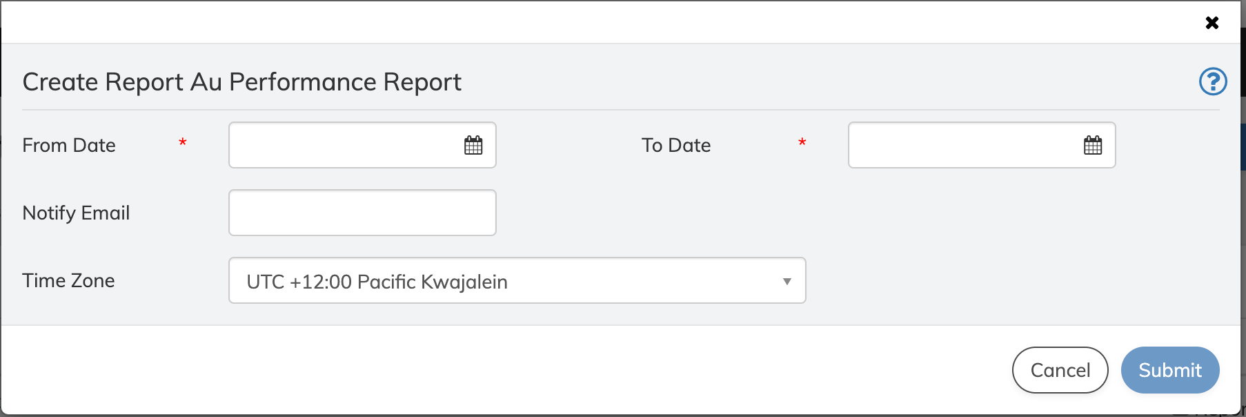 Reports 2.0- Create AU Performance Report screen