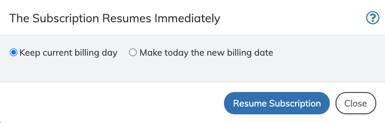 Resume Subscription Dialog Box