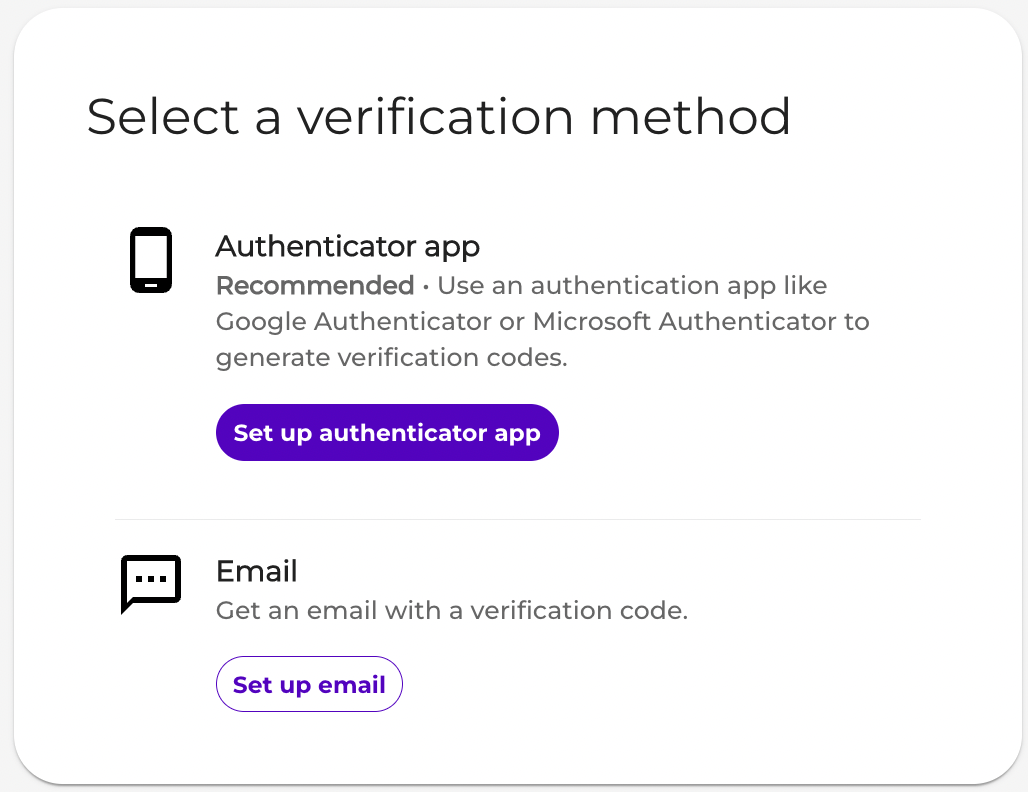 Vindicia IDP - Select an additional verification method Screen