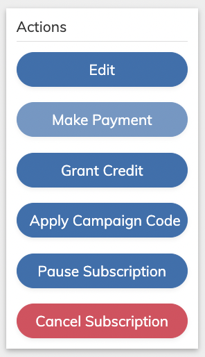 Apply Campaign Code in the Actions Panel on the Subscription Edit screen
