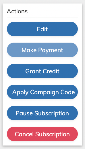 Apply Campaign Code in the Actions Panel on the Subscription Edit screen