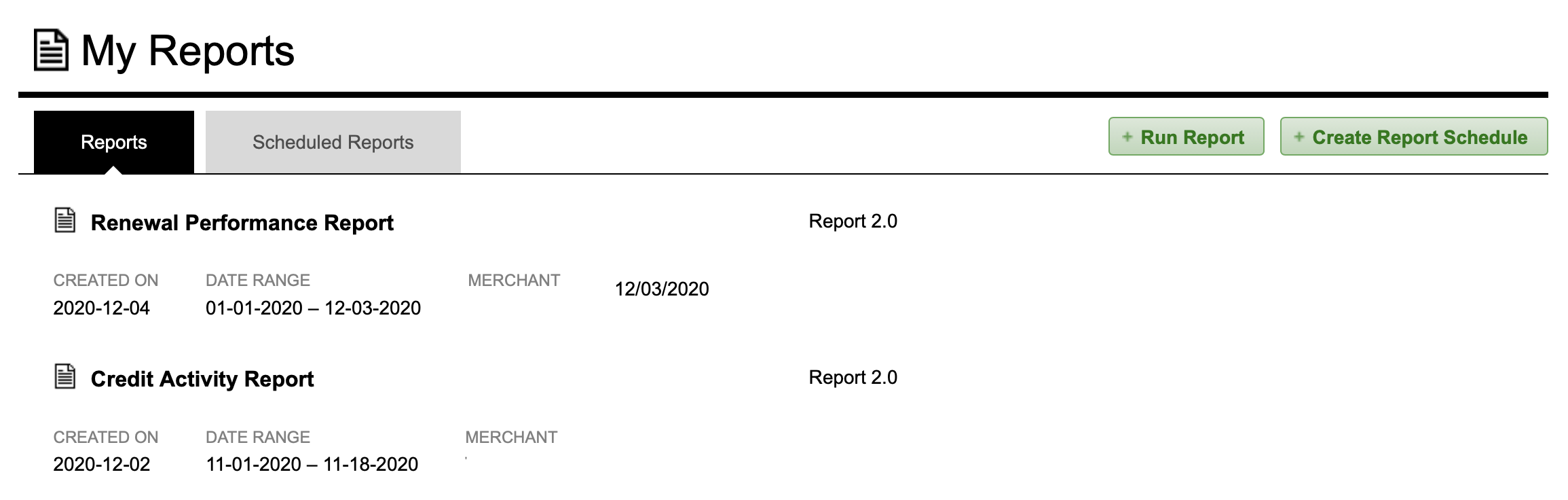 My Reports screen