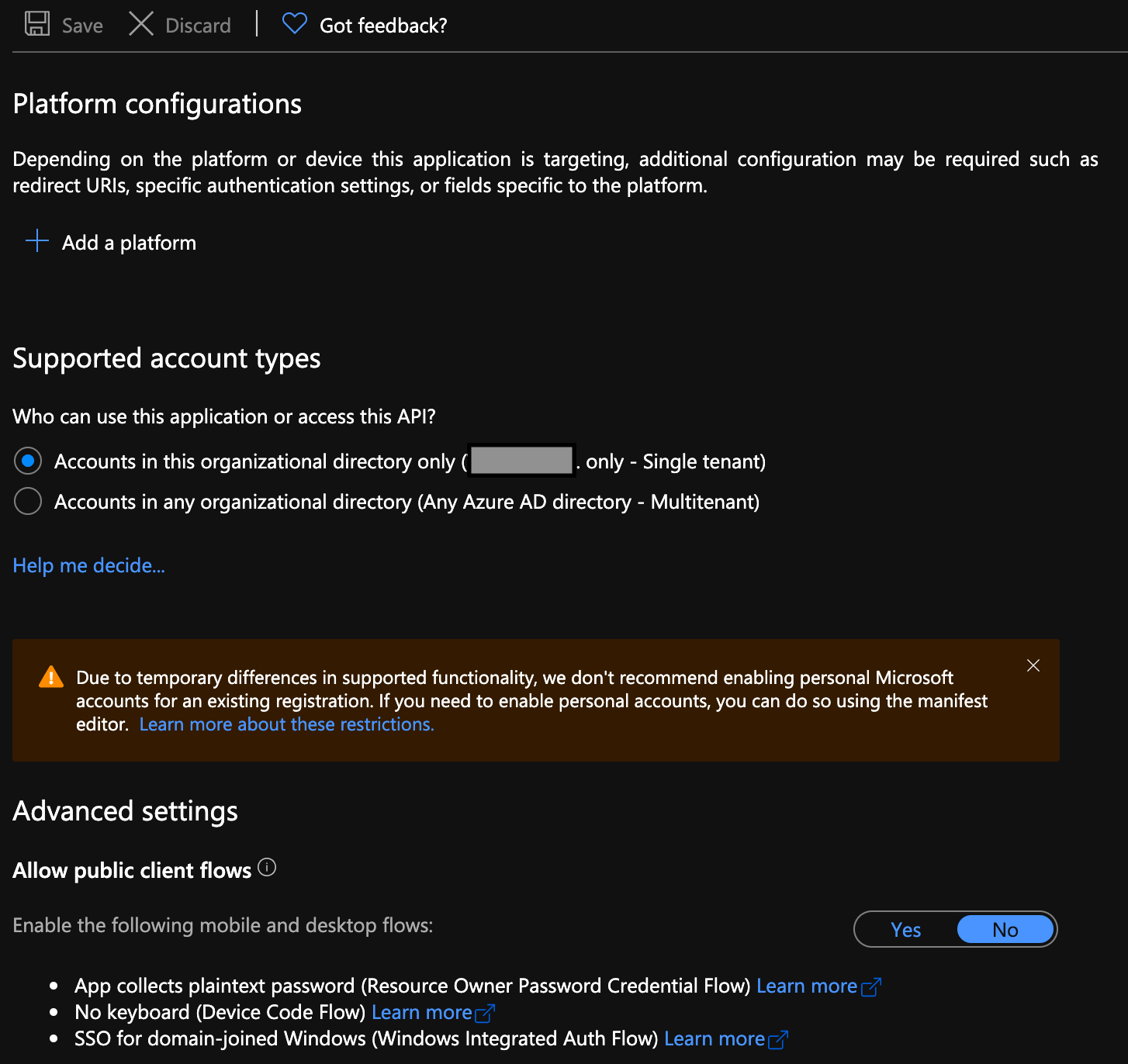 Platform Configuration page