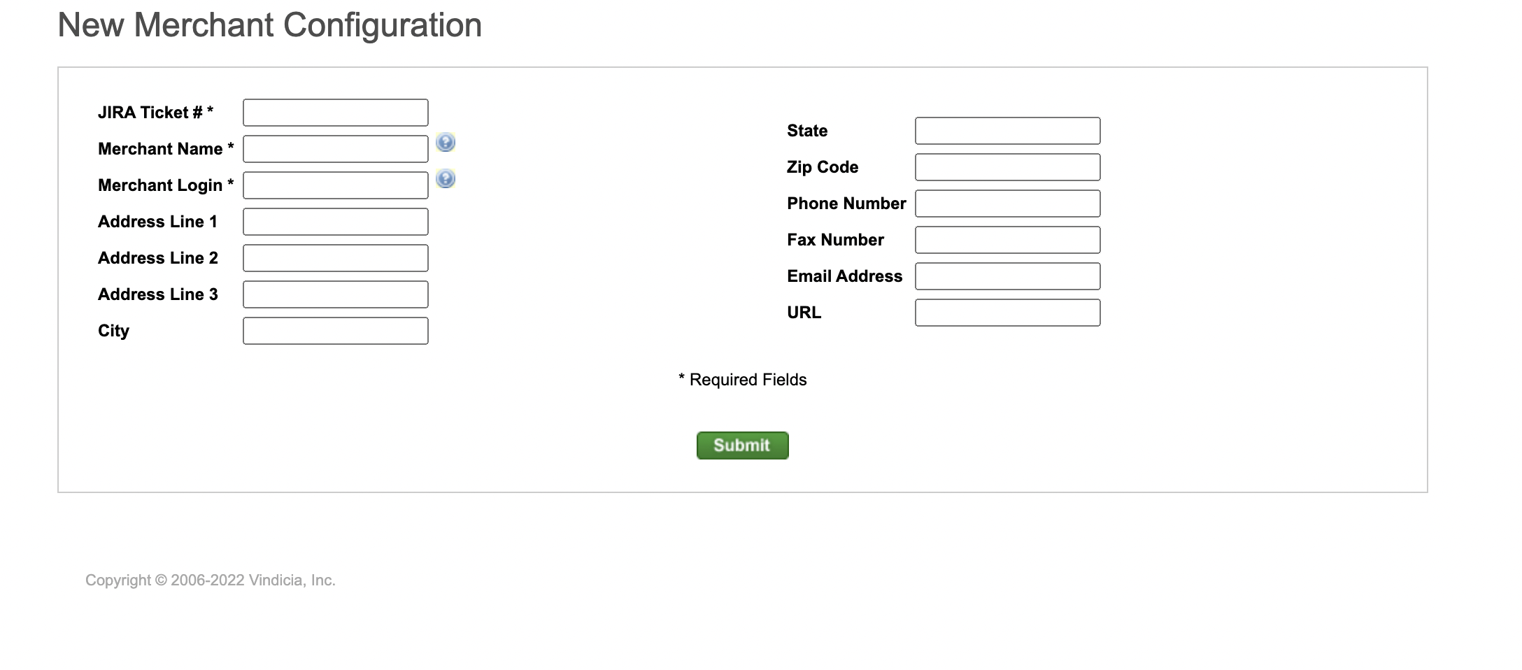 New Merchant Configuration Screen