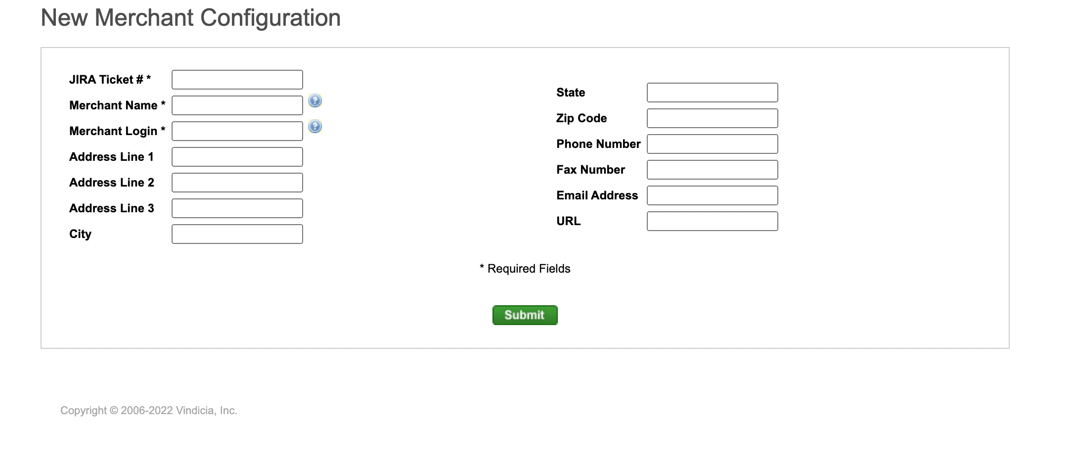 New Merchant Configuration Screen