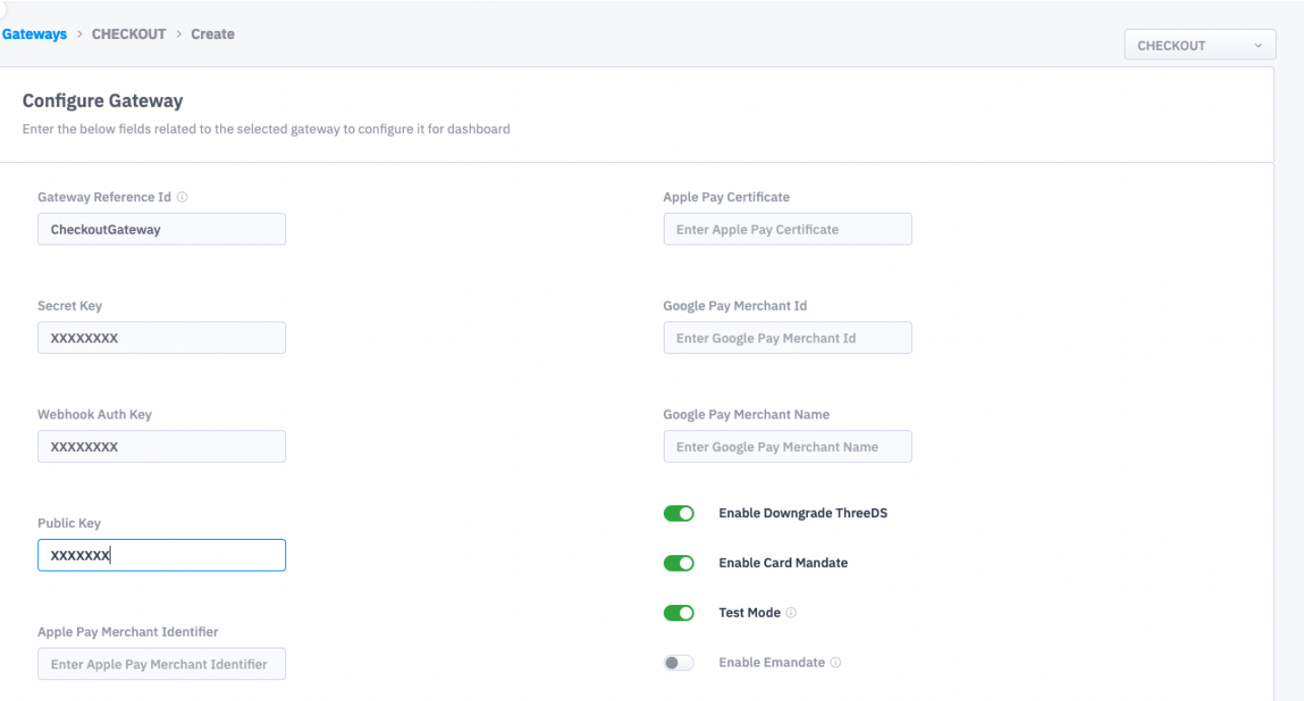 Configure Gateway screen in the JusPay portal