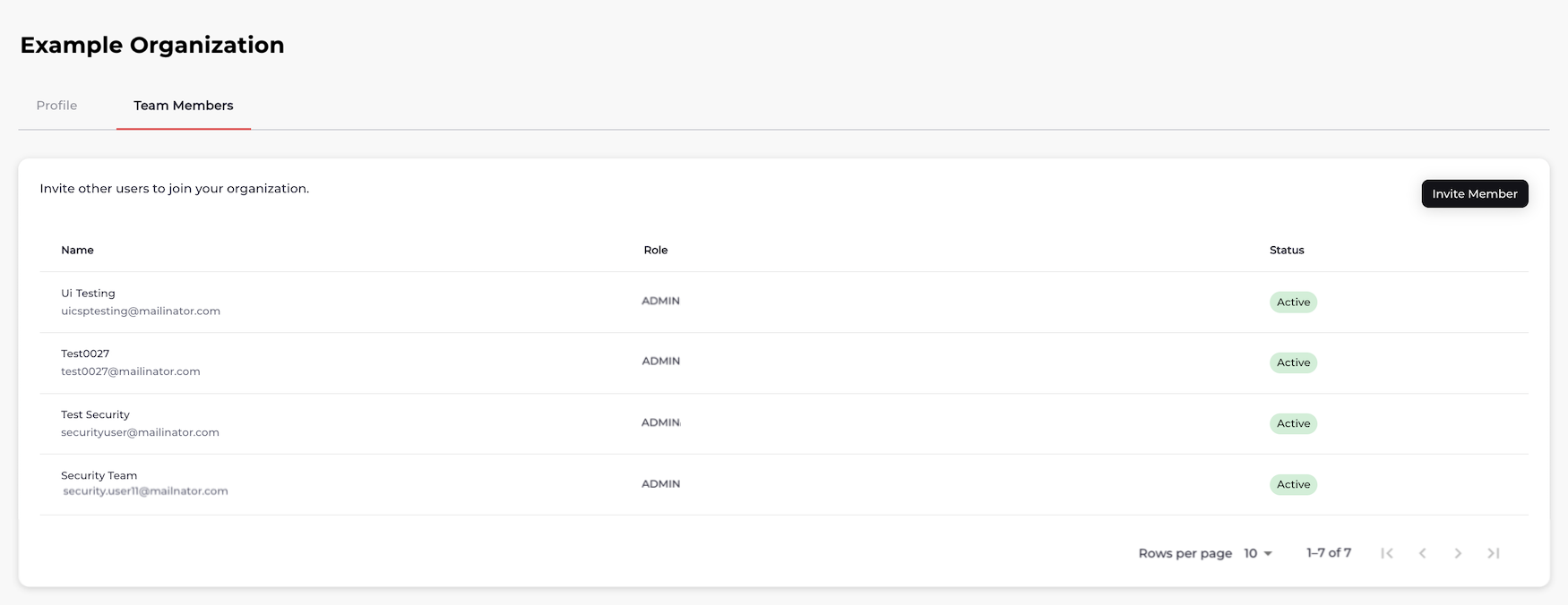 Team Members page