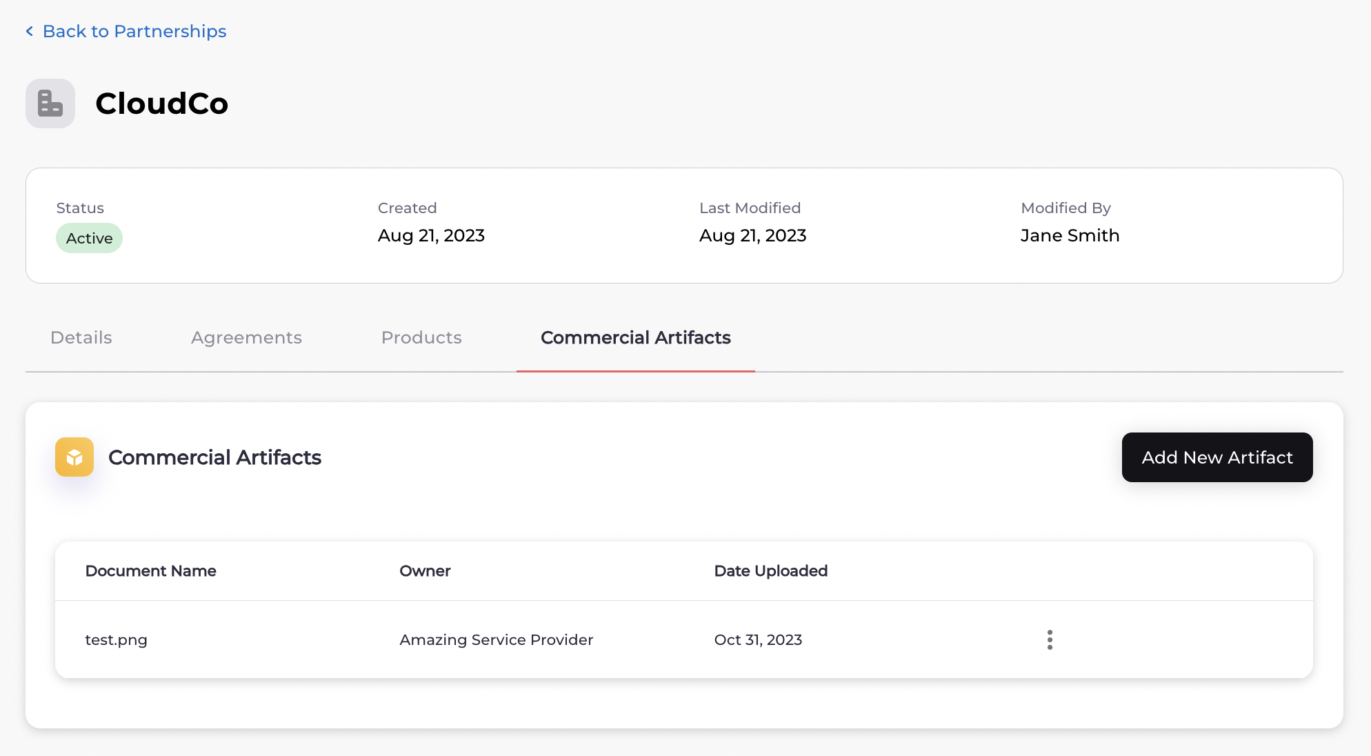 Commercial Artifacts tab