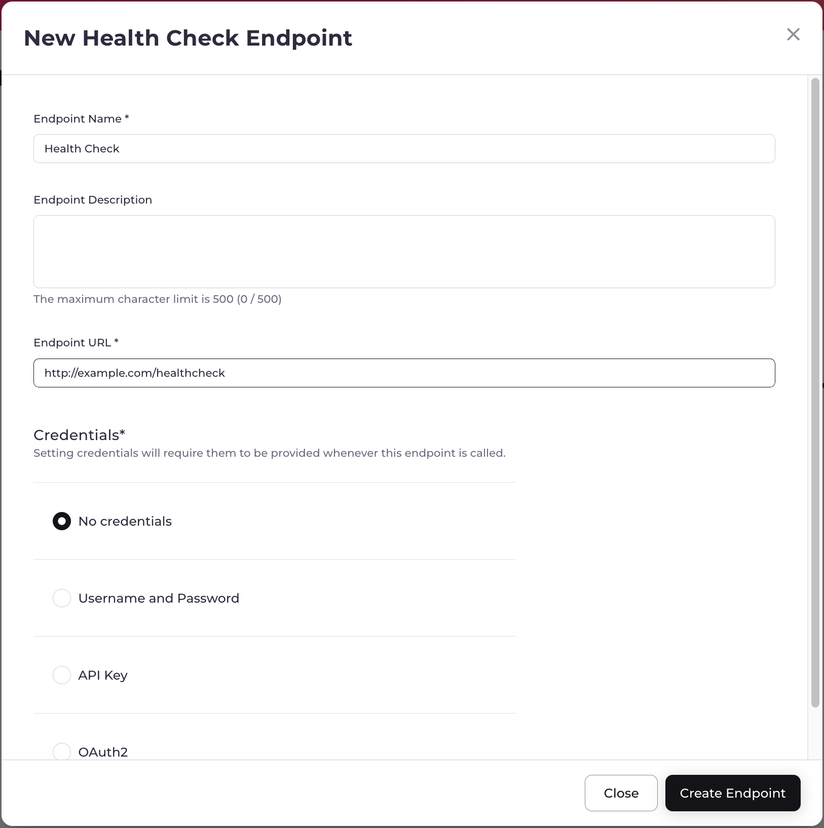 New Health Check Endpoint Box