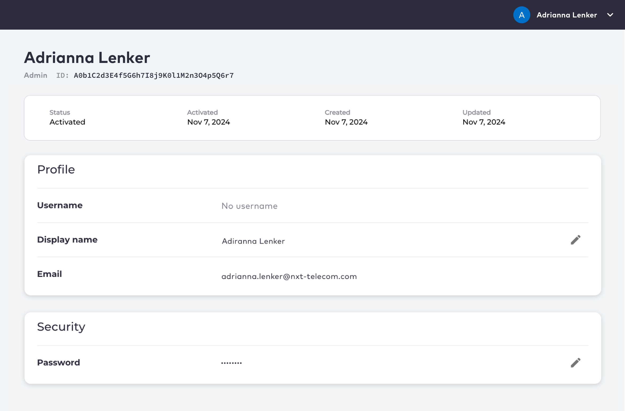 Admin Console Account Settings page