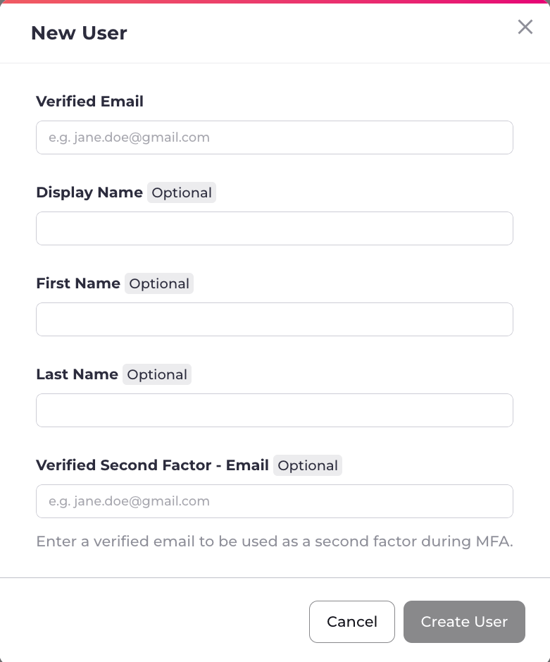 Storefront Gateway Admin Console Add User page