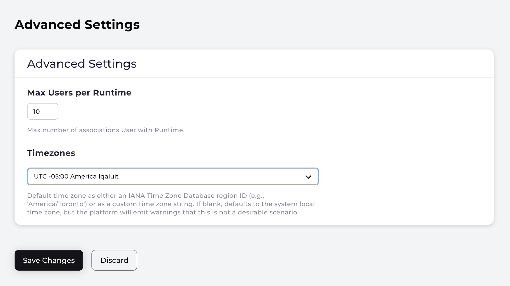 Storefront Gateway Admin Console advanced settings page