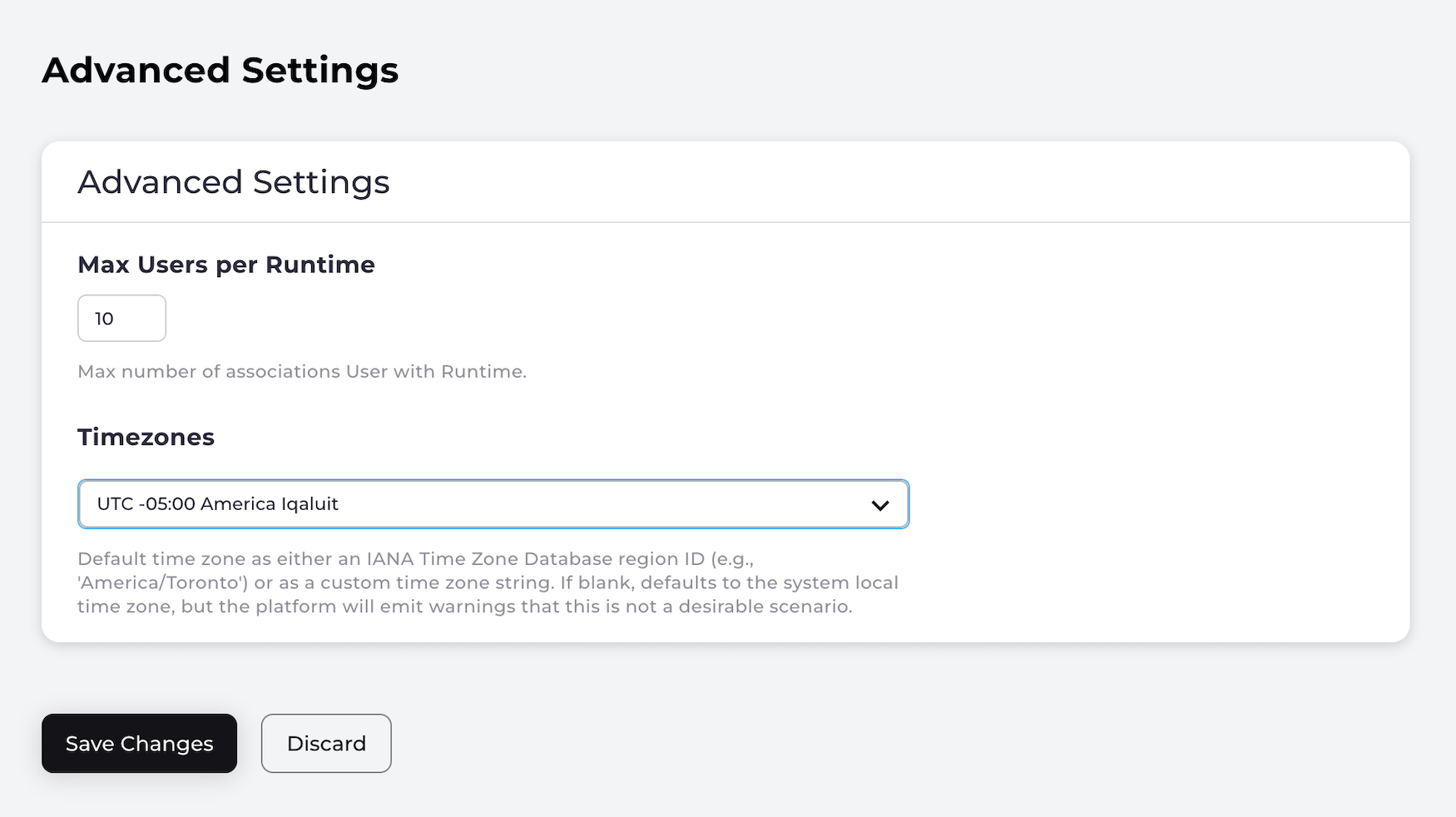 Storefront Gateway Admin Console advanced settings page