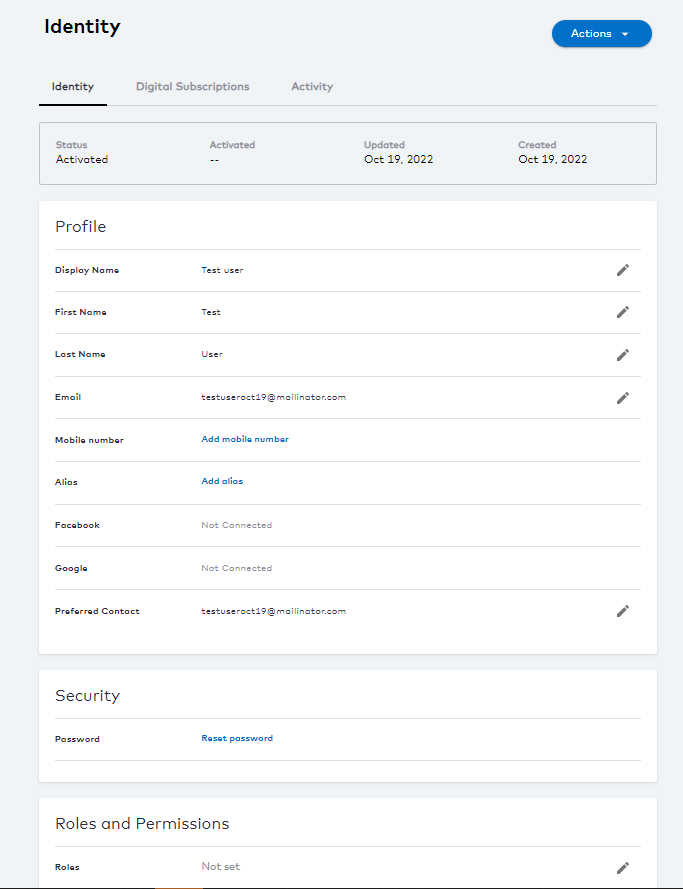 Care console identity page example