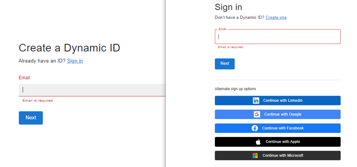 Identity App create a dynamic id and sign in pages