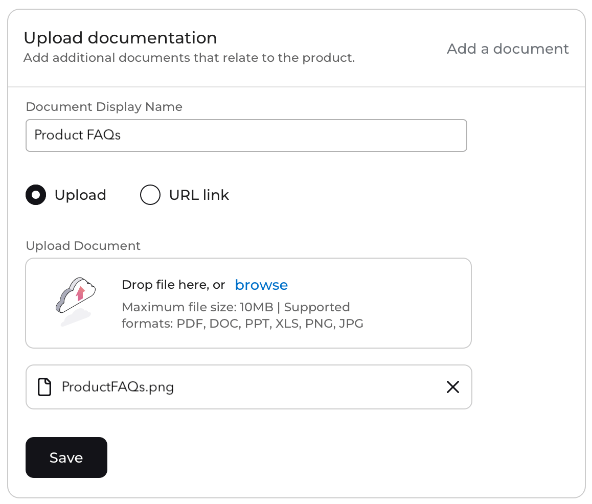 Product Document Upload Area
