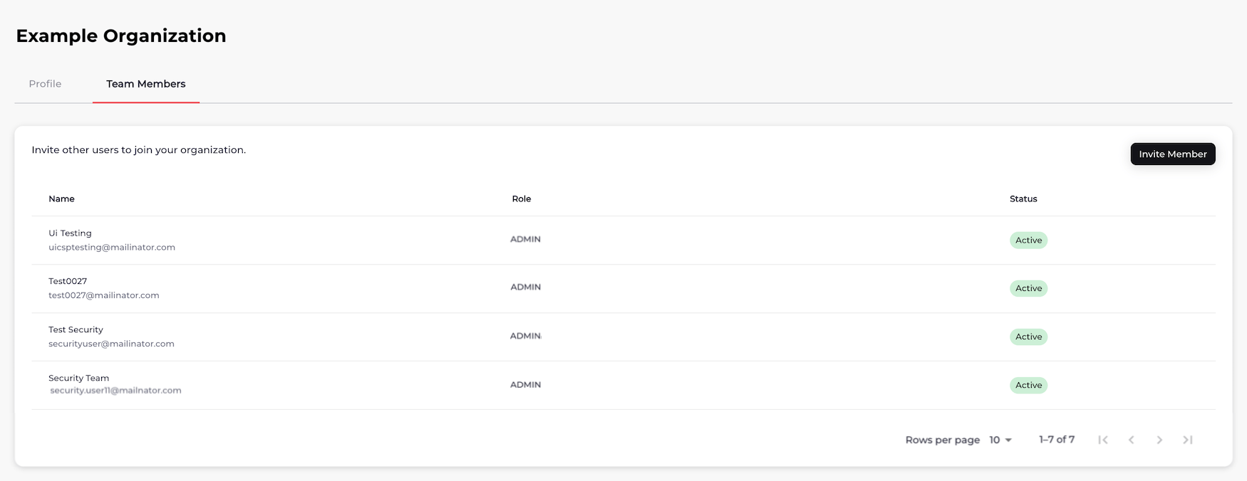 Team Members page