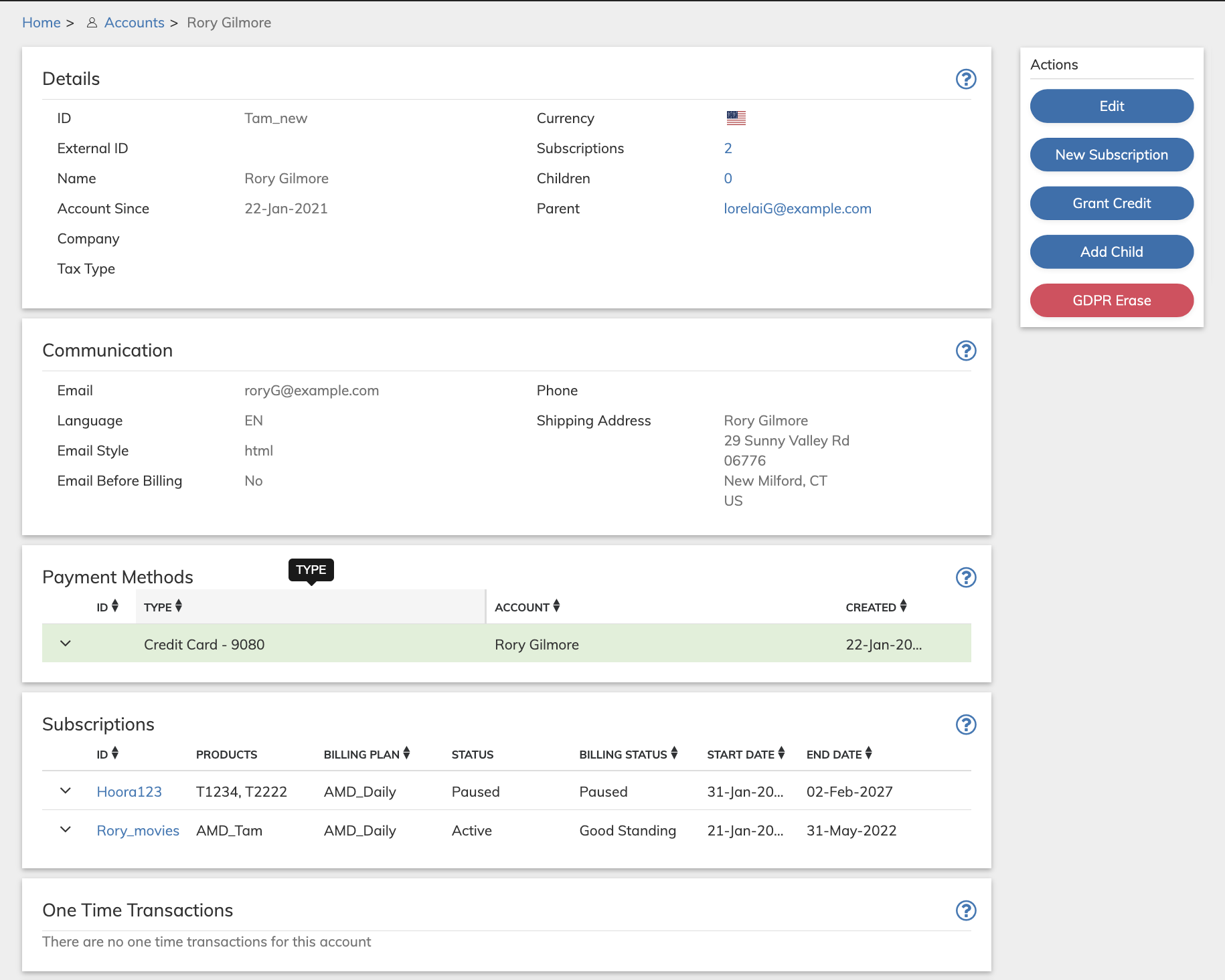 Account Page Example
