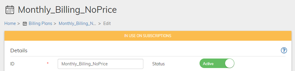 Billing Plan in Use on Subscription