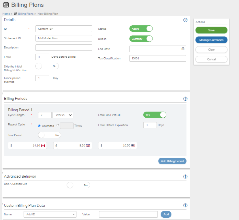 Commerce Engine Billing Plan Example