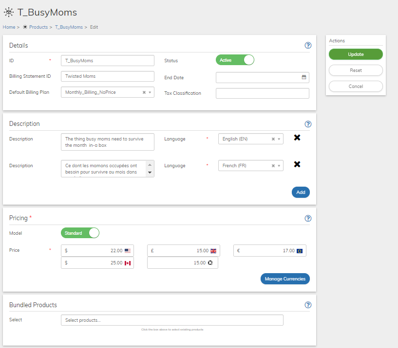 Products page