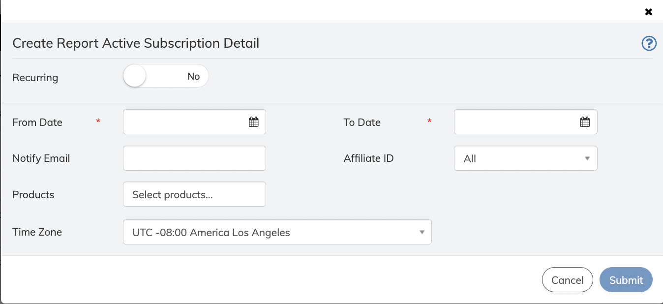 Create Active Subscription Detail Report