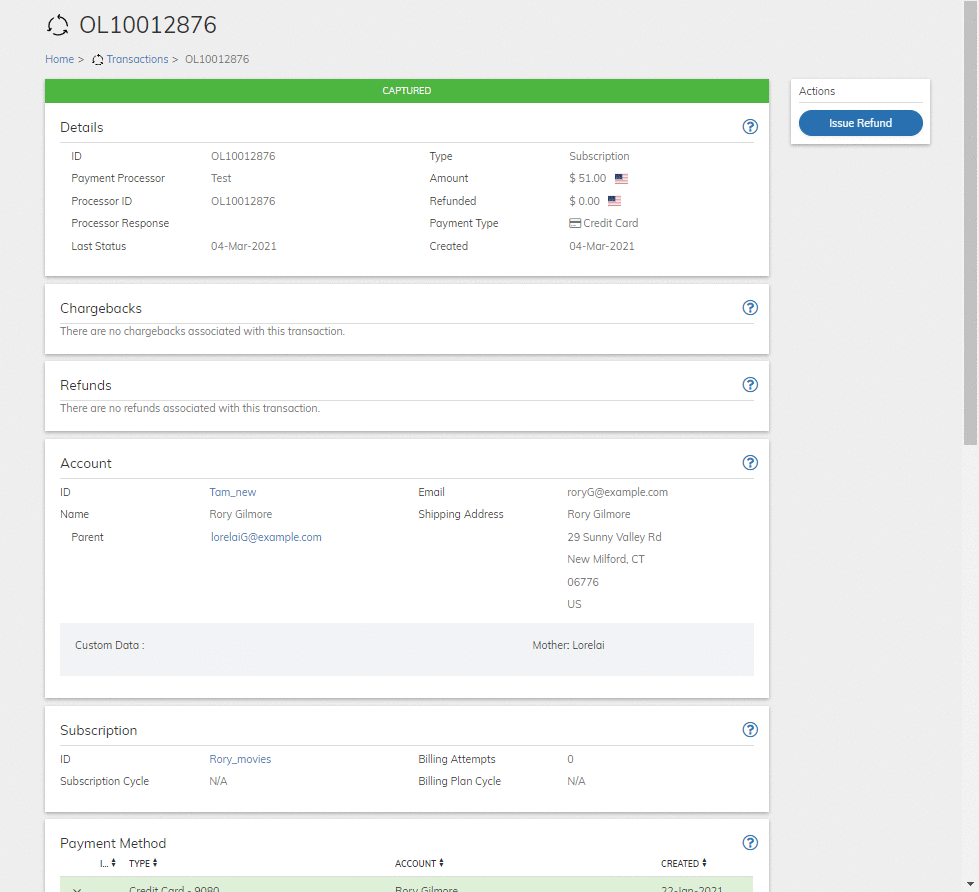 Commerce Engine Transaction Page Example
