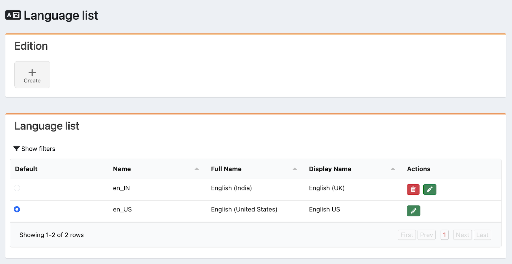 Languages page