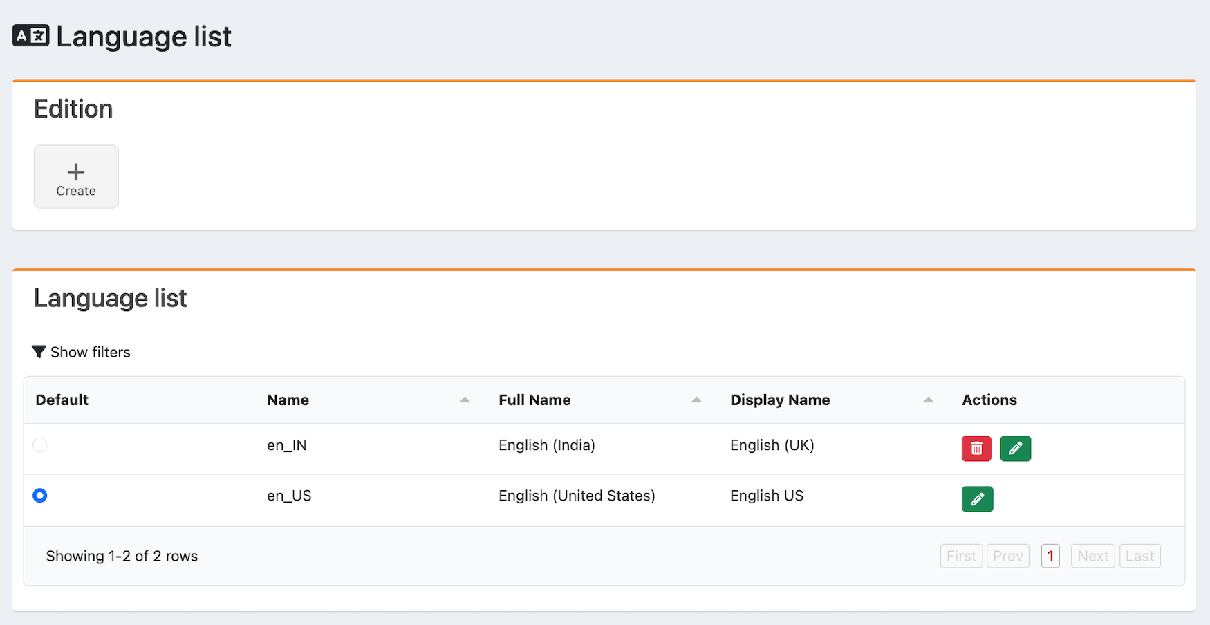 Languages page