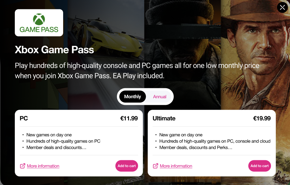 Product purchase modal