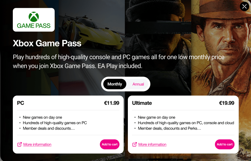 Product purchase modal