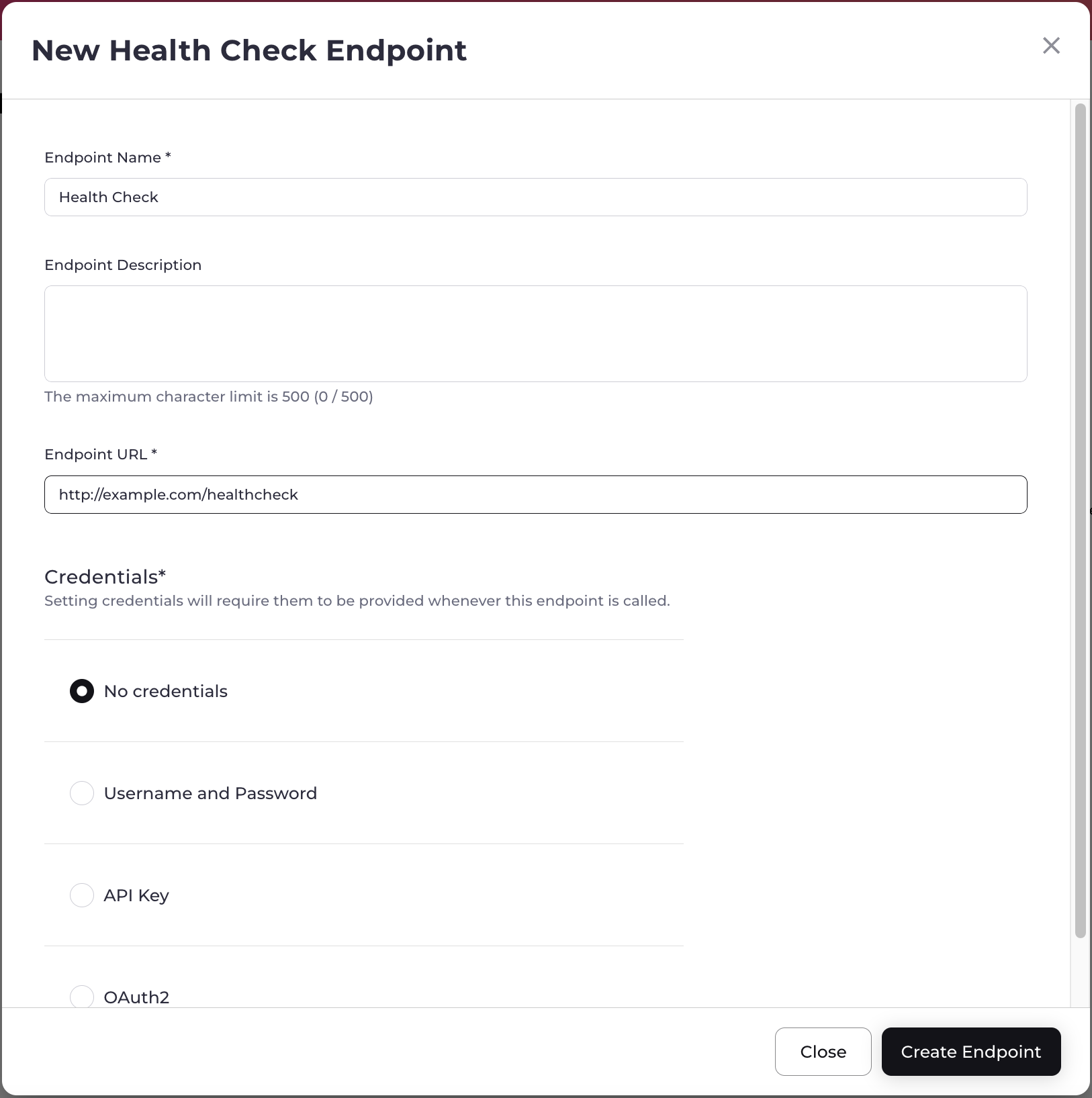 New Health Check Endpoint Box