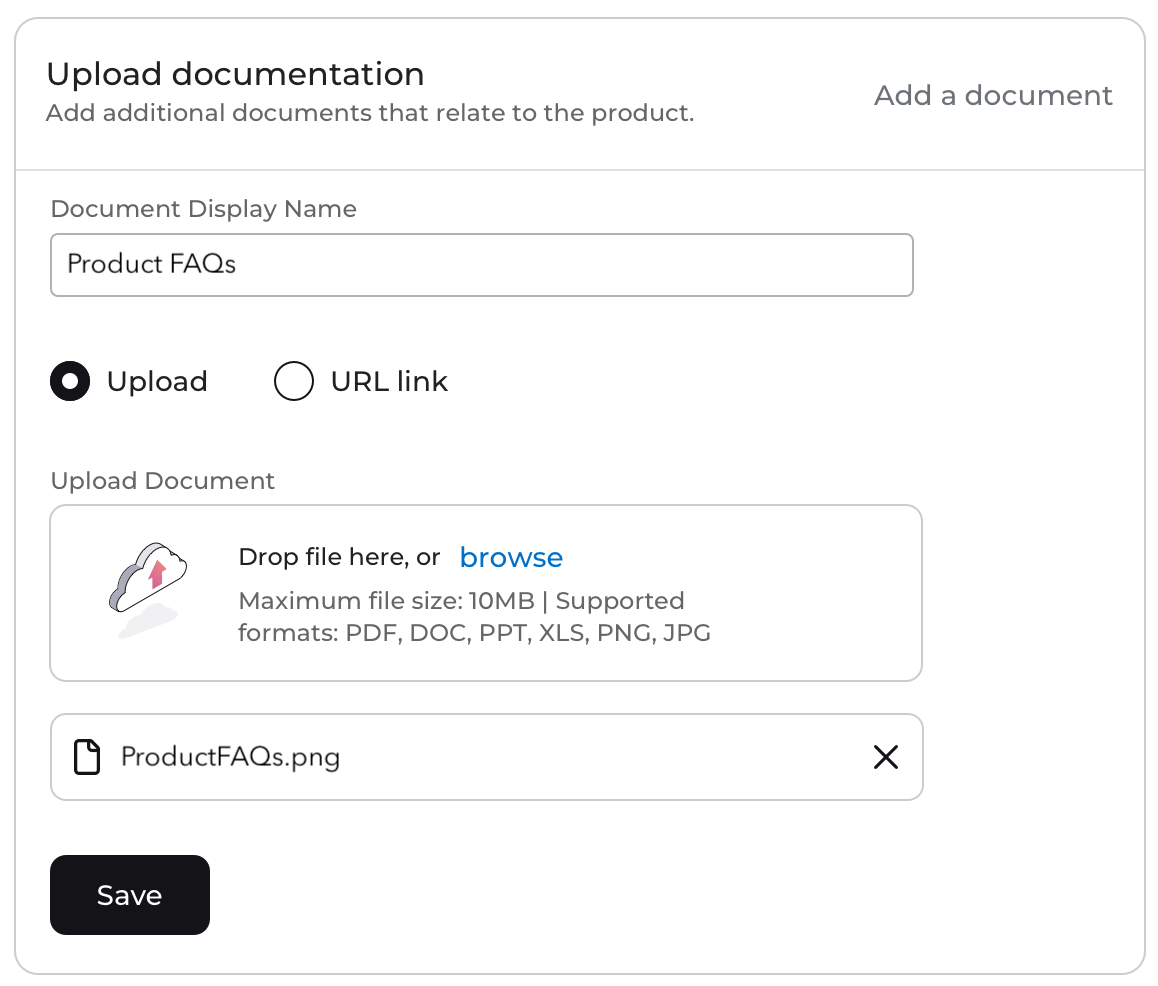 Product Document Upload Area
