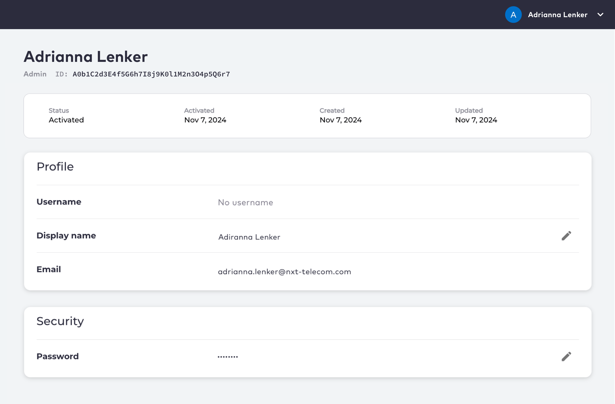 Admin Console Account Settings page