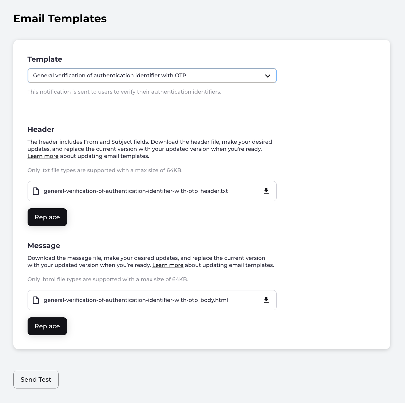 Email Templates configuration page