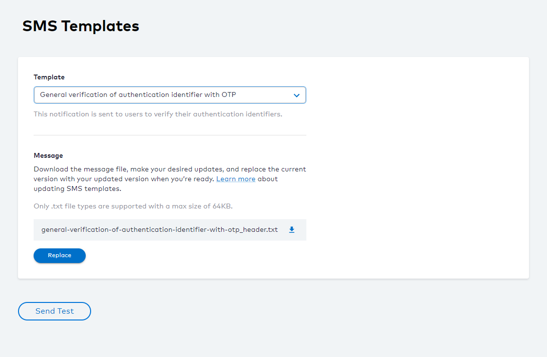 SMS templates configuration page