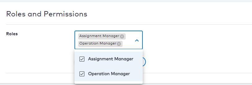 Roles dropdown selection list
