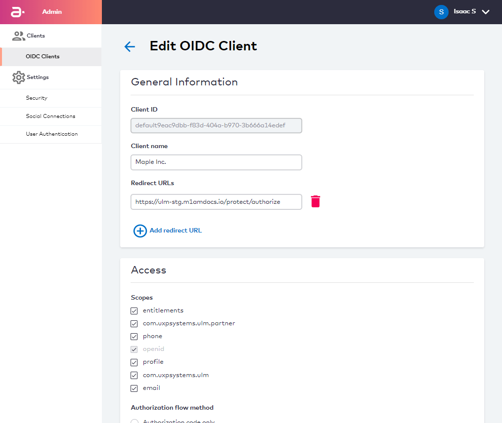 Editing OIDC Client